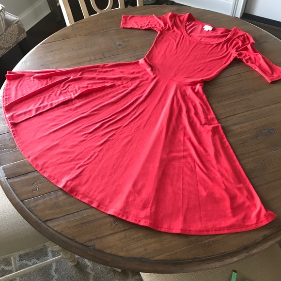 LuLaRoe XXS Nicole dress- solid salmon pink/coral - Picture 2 of 16